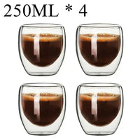 Double Wall High Borosilicate Glass Mug Heat Resistant Set of 2-6 Pieces