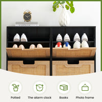 Rattan Shoe Storage Cabinet, Entryway Shoes Cabinet with 4 Flip Doors, Freestanding Shoe Rack with 3 Position Adjustable Shelves - Buy online at  Vibe In Cart.