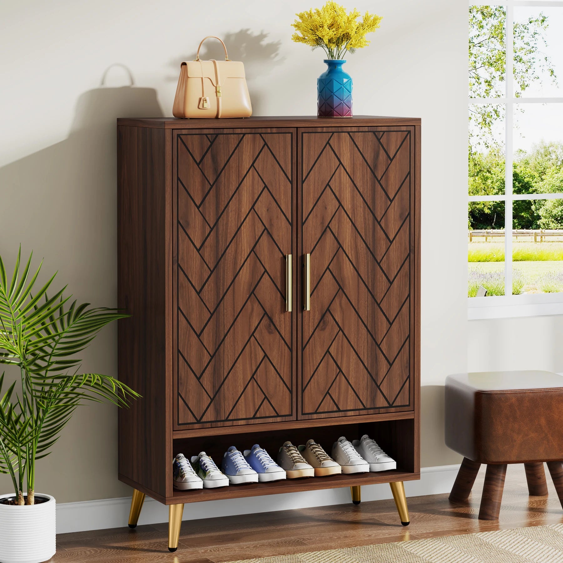 Tribesigns 6-Tier Shoe Cabinet with Doors, Walnut Wooden Shoe Storage Cabinet with Adjustable Shelves for Entryway - Buy online at  Vibe In Cart.
