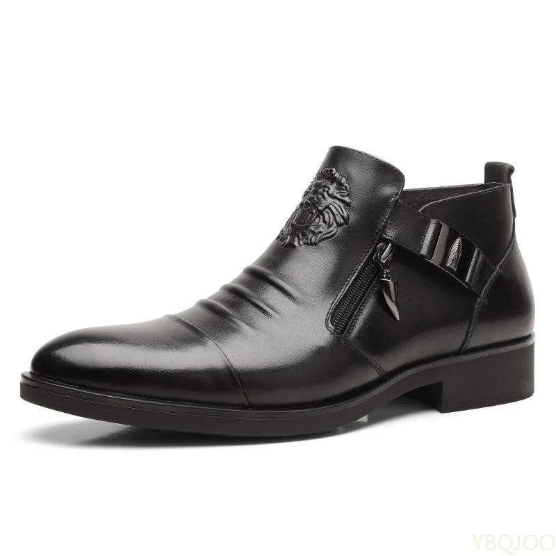 Winter Men's Elegant Boots Ankle non slip Leather Shoes British Zip Black Knight boots Pointed Punk Platform male Booties Botas - Buy online at  Vibe In Cart.