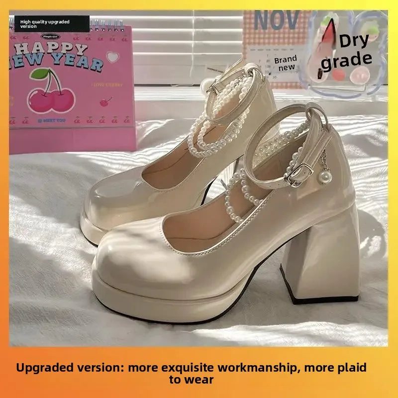 French Style Women's High Heels Spring Versatile Barbie Shoes Waterproof Platform Fairy Style round Toe Mid Heel Single Shoes - Buy online at  Vibe In Cart.