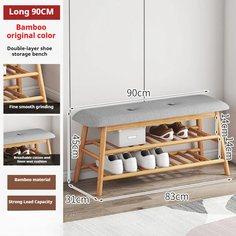 Cushioned Shoe Changing Stool with Integrated Shoe Rack