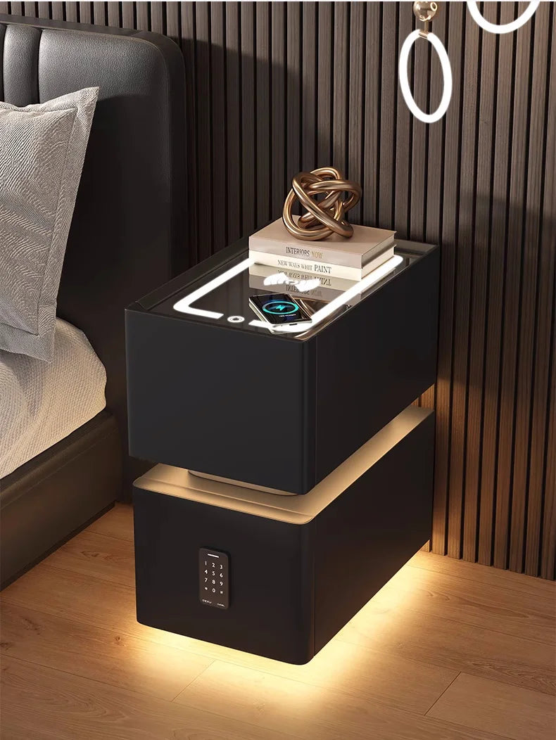 Creative 25cm Smart Bedside Table with Sensor Light Nordic Style Storage Cabinet Bedroom Nightstand with Wireless Charging - Buy online at  Vibe In Cart.