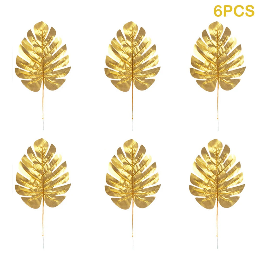 Artificial Tropical Palm Leaves with Golden Stems for Decoration