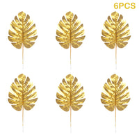 Artificial Tropical Palm Leaves with Golden Stems for Decoration