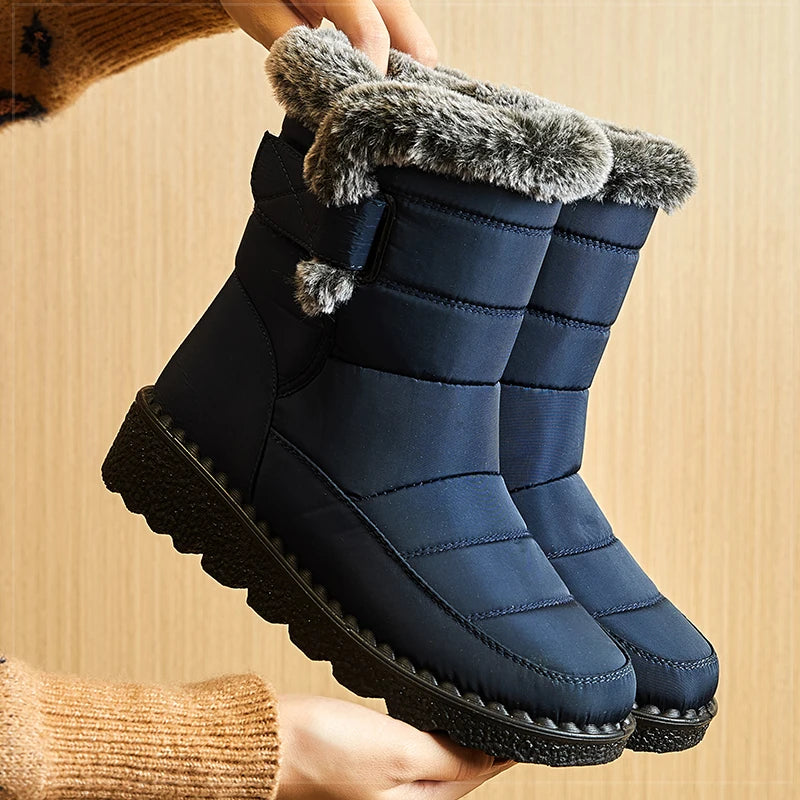 Boots Waterproof Fur Boots For Snow Women's Winter Shoes Low Heels Women Middle Boots Winter Footwear Warm Combat Shoes Woman - Buy online at  Vibe In Cart.
