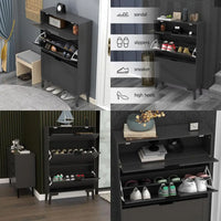 Contemporary Black Wood Shoe Storage Cabinet - Slim 3-Tier Freestanding Entryway Rack - Buy online at  Vibe In Cart.
