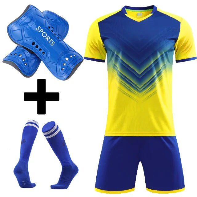 Men's and Boys' Polyester Football Jersey Set with Socks and Shin Guards