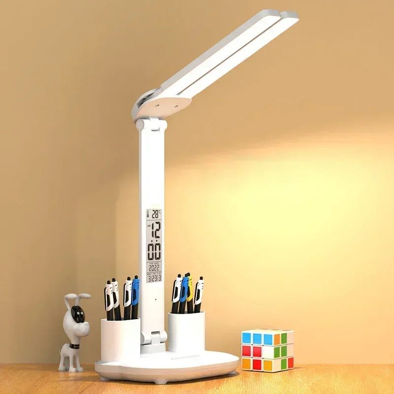 Dimmable Touch LED Desk Lamp with Calendar Temperature Clock