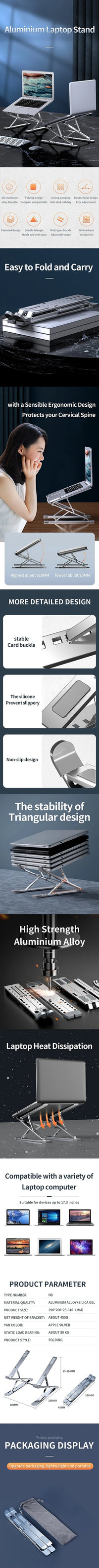 Adjustable Aluminum Alloy Laptop Stand with Cooling Design