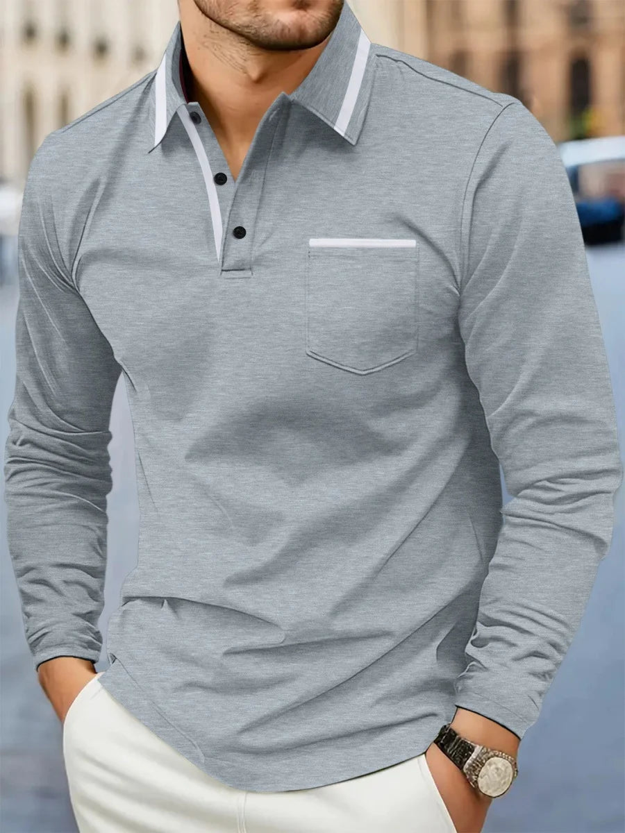 Spring and fall best-selling fashion golf men's lapel pocket comfortable casual sports solid color long sleeve breathable top - Buy online at  Vibe In Cart.
