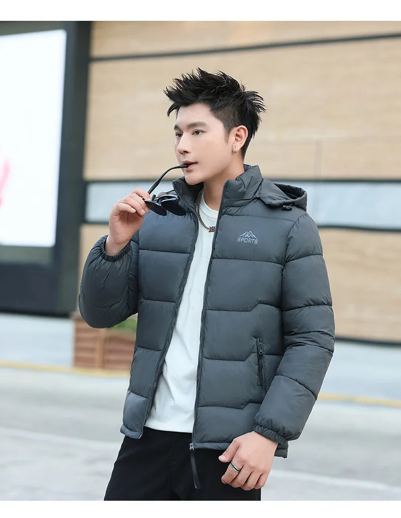 Men's Hooded Thermal Windproof Winter Jacket with Detachable Hood