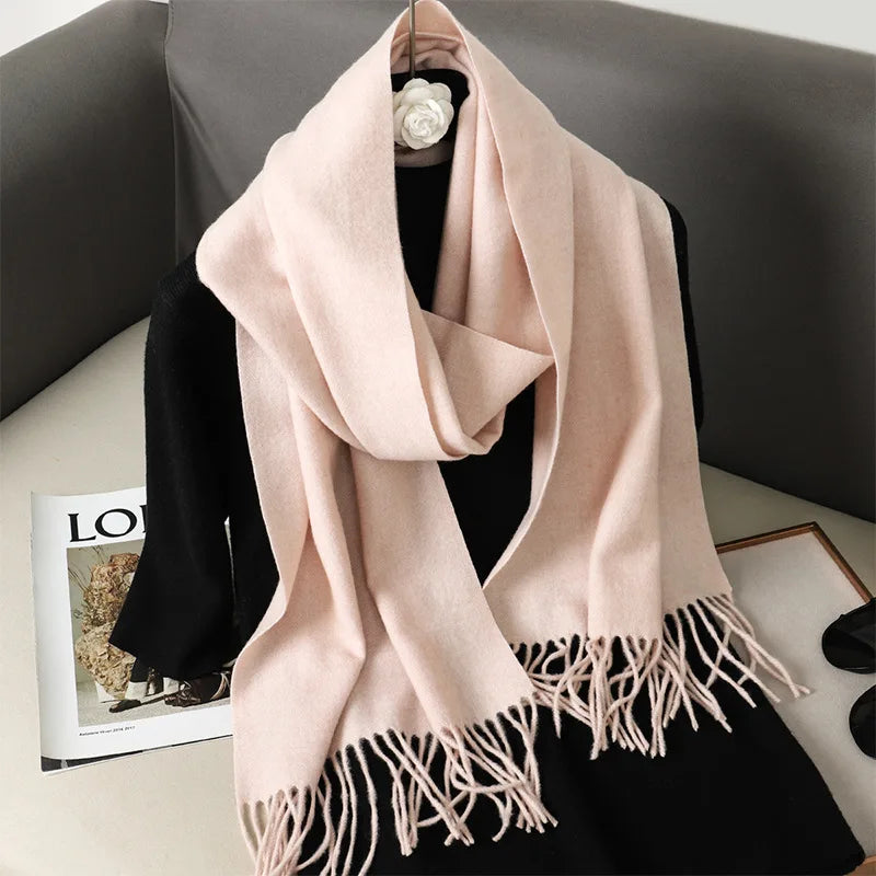 Women's Thick Warm Winter Polyester Scarf with Tassels