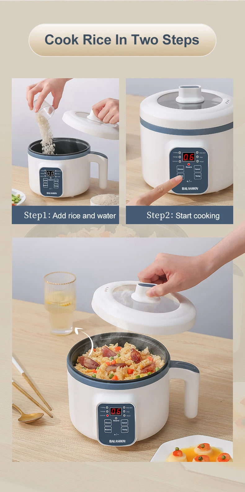Electric Rice Cooker Multicooker Multifunction Pot Mini Hotpot Pan Soup Home Appliances for The Kitchen Pots Offers 1-2 People - Buy online at  Vibe In Cart.