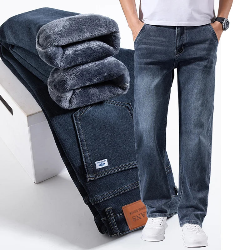 Men's Winter Warm Fleece Lined Thick Stretchable Business Casual Jeans Lightweight Trousers for Office And Daily Wear - Buy online at  Vibe In Cart.