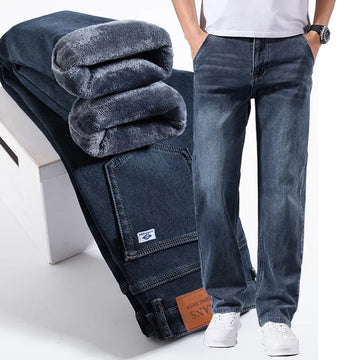 Men's Winter Warm Fleece Lined Thick Stretchable Business Casual Jeans Lightweight Trousers for Office And Daily Wear - Buy online at  Vibe In Cart.