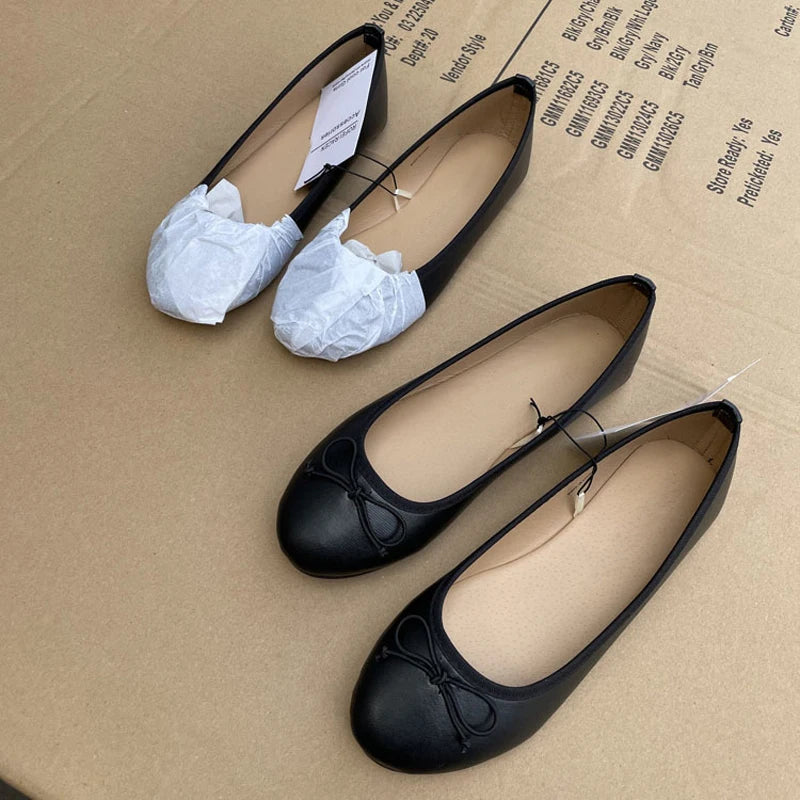2026 Spring Elegant Bowknot Ballet Flats Classic Shoe Round Toe Comfort Slip-On Ladies Fashion Loafers Leather Mules Shoes - Buy online at  Vibe In Cart.