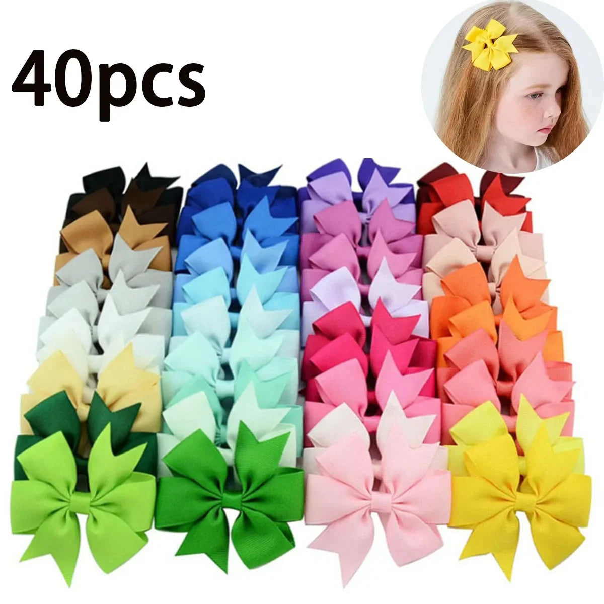 Kids Bow Hair Clip Set With 20 Or 40 Pieces, Random Colors, Grosgrain Ribbon