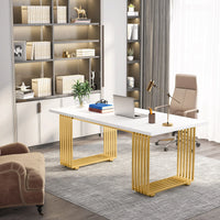 Tribesigns Modern Office Desk, 70.9" Wooden Computer Desk,Executive Desk with Gold Metal Legs, Large Workstation Home Office - Buy online at  Vibe In Cart.