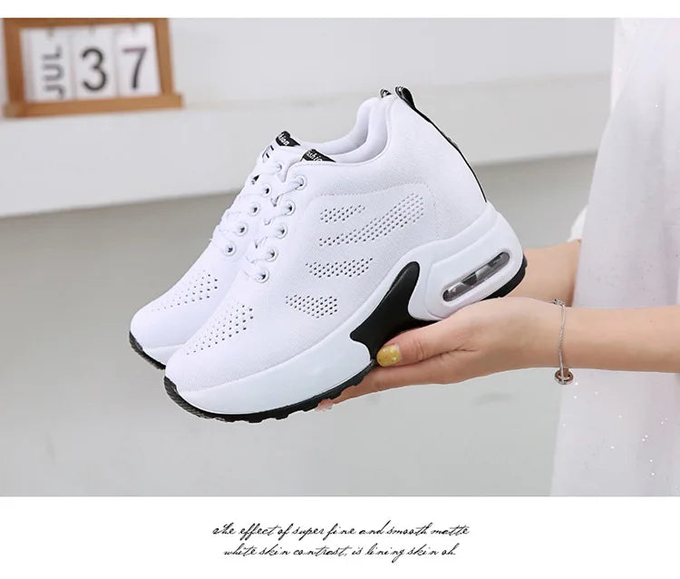 Women's Platform Mesh Lace-Up Sneakers Medium Heel