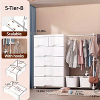 5/6-Tier White Wardrobe with Extendable Hanger - Large Space & Partitioned Storage Wardrobe for Bedroom, Dormitorie - Buy online at  Vibe In Cart.