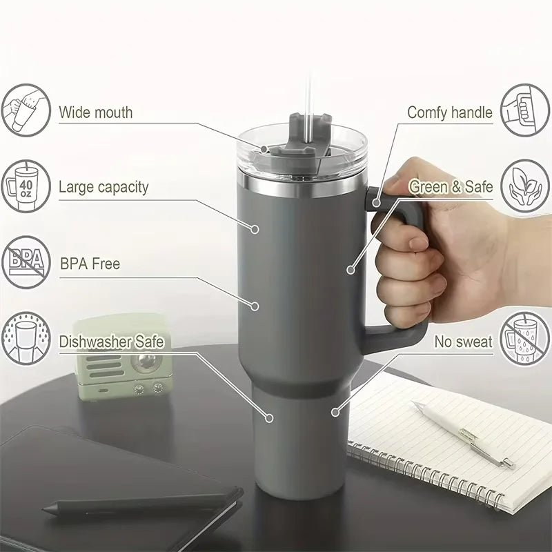 40oz Tumbler Vacuum Insulated Thermos Custom Travel Cup Stainless Steel Water Bottle Coffee Mugs With Handle Outdoor Drinkware - Buy online at  Vibe In Cart.
