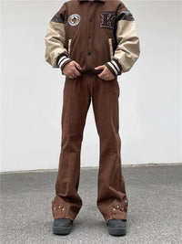 Brown Baggy Flare Jeans for Men Cotton Casual Pants