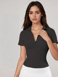 Women's Zip - Up Short - Sleeve Top, Slim - Fit Polo Neck, Elegant for Tennis & Casual Wear - Buy online at  Vibe In Cart.