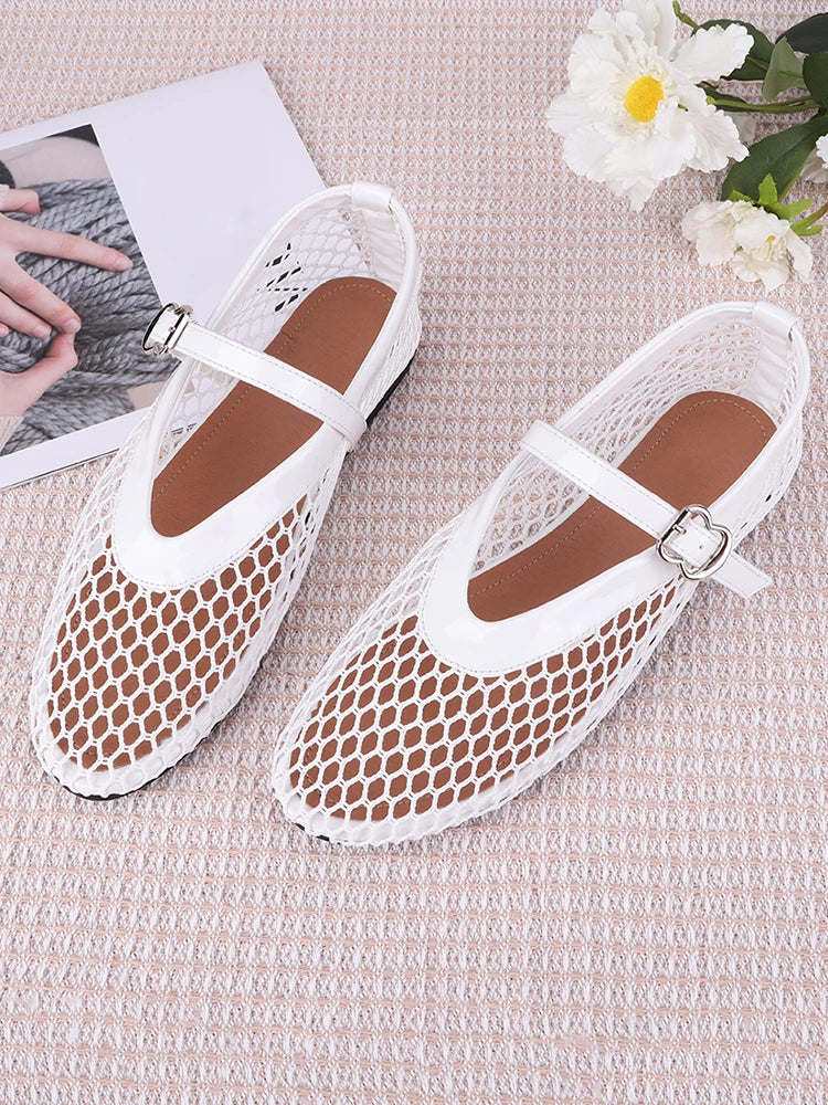 Women Mesh Ballet Flats Fishnet Ballerina Flats Breathable Slip On Ballerina Shoes Buckle Strap Daily Dress Shoes for Commuting - Buy online at  Vibe In Cart.