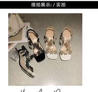 Women's High Heel Back Strap Sandals with Square Heel and Crystal