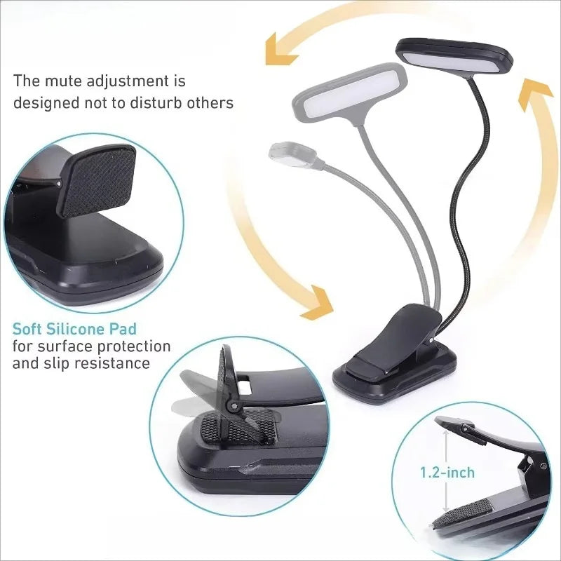LED Book Light Reading Light Eye Caring Clip-on USB Rechargeable Dimmable Light Lamp Adjustable Flexible Night Reading Lamp - Buy online at  Vibe In Cart.