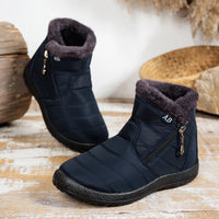 Women's Mid-Calf Snow Boots with Flat Low Heel, Zipper Closure, Short Plush Lining