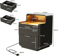 LIKIMIO Nightstand with Charging Station and LED Lights, Night Stand with Pull-Out Shelf, Bedside Table for Bedroom, Black - Buy online at  Vibe In Cart.