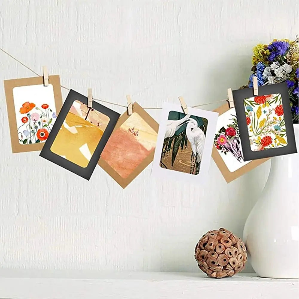 10Pcs DIY Craft Paper Photo Frame With Clips and Rope Wall Photo Frame Hanging Picture Album Home Decor Wedding Happy Birthday - Buy online at  Vibe In Cart.