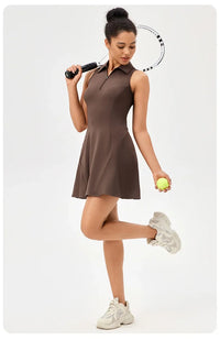 Women's V-Neck Tennis Dress Breathable Quick-Dry Slim Fit S-XXL