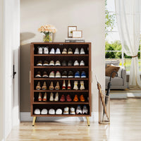 Tribesigns 6-Tier Shoe Cabinet with Doors, Walnut Wooden Shoe Storage Cabinet with Adjustable Shelves for Entryway - Buy online at  Vibe In Cart.