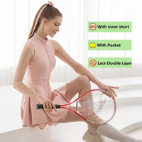 Fashion Tennis Golf Clothing Ladies Sleeveless Lace Sports Dress Quick Dry Half Zip Slim Dresses Woman Girls Sports Jersey Skirt