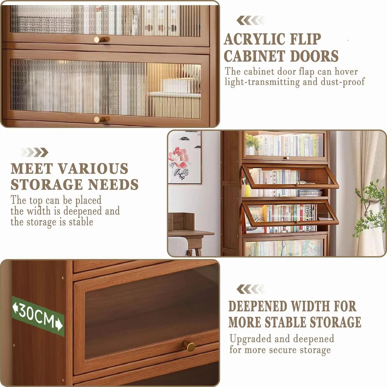 55 Bamboo Bookcases,Book Shelfs with Acrylic Doors,Freestanding Display Storage Shelves for Collectibles,4 Tier Tall Bookshelfs - Buy online at  Vibe In Cart.