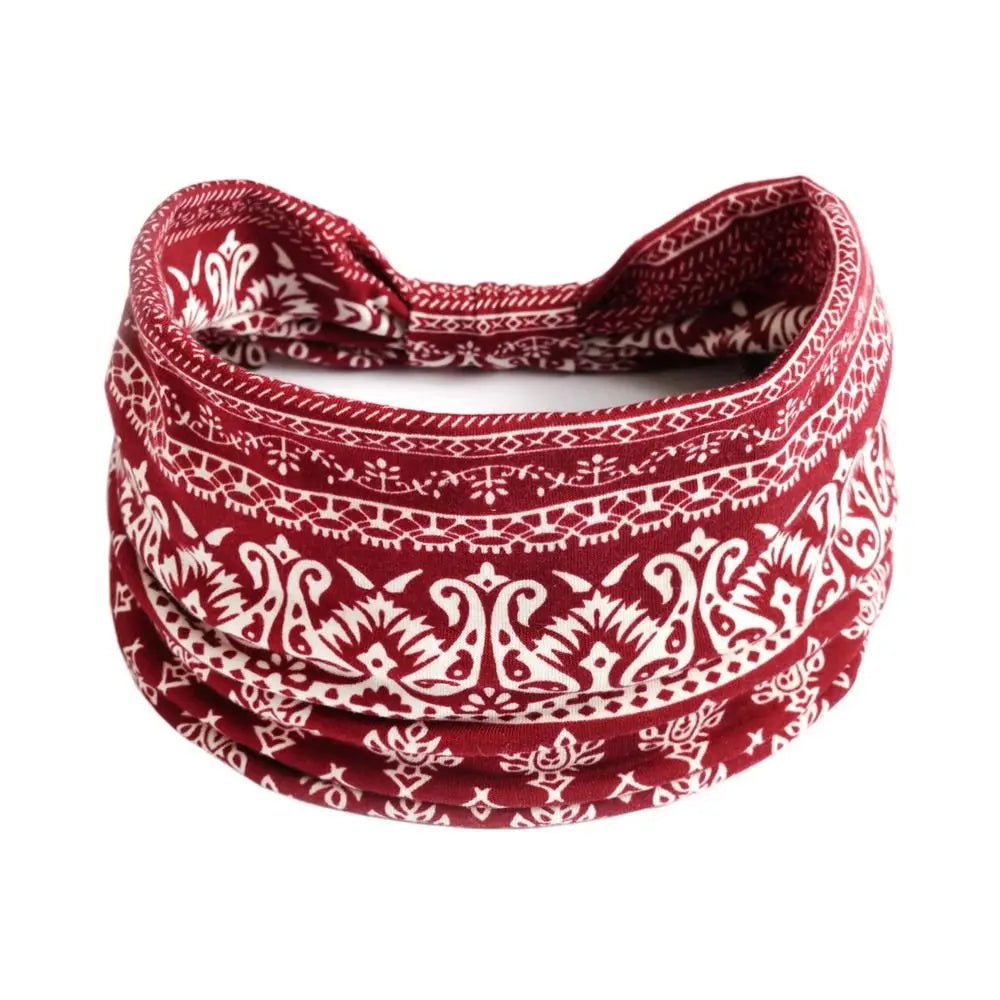 Unisex Fashion Cotton Print Wide Elastic Turban Hairband for Sports