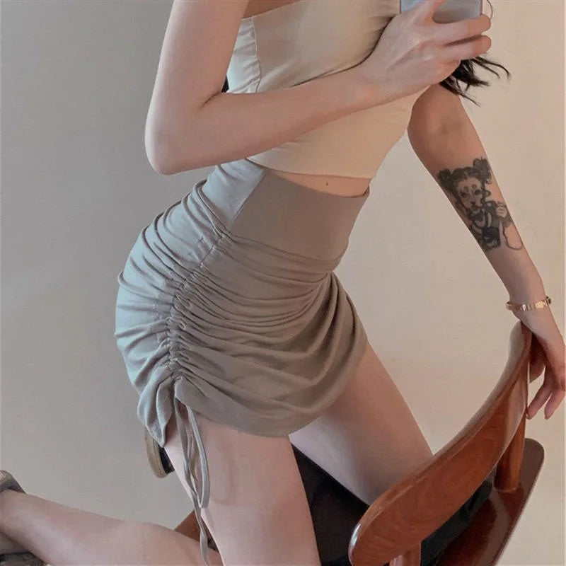 Xpqbb Women Summer Mini Skirts Drawstring Sexy High Waist Wrapped Hip Skirt Female Wild Solid Folds Slim Elastic Shorts Skirts - Buy online at  Vibe In Cart.