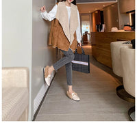 Women's Velvet Loafers with Rabbit Fur and Leather for Autumn