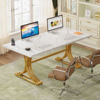 Modern Wooden Office Desk with Metal Legs, 70.9 Inches