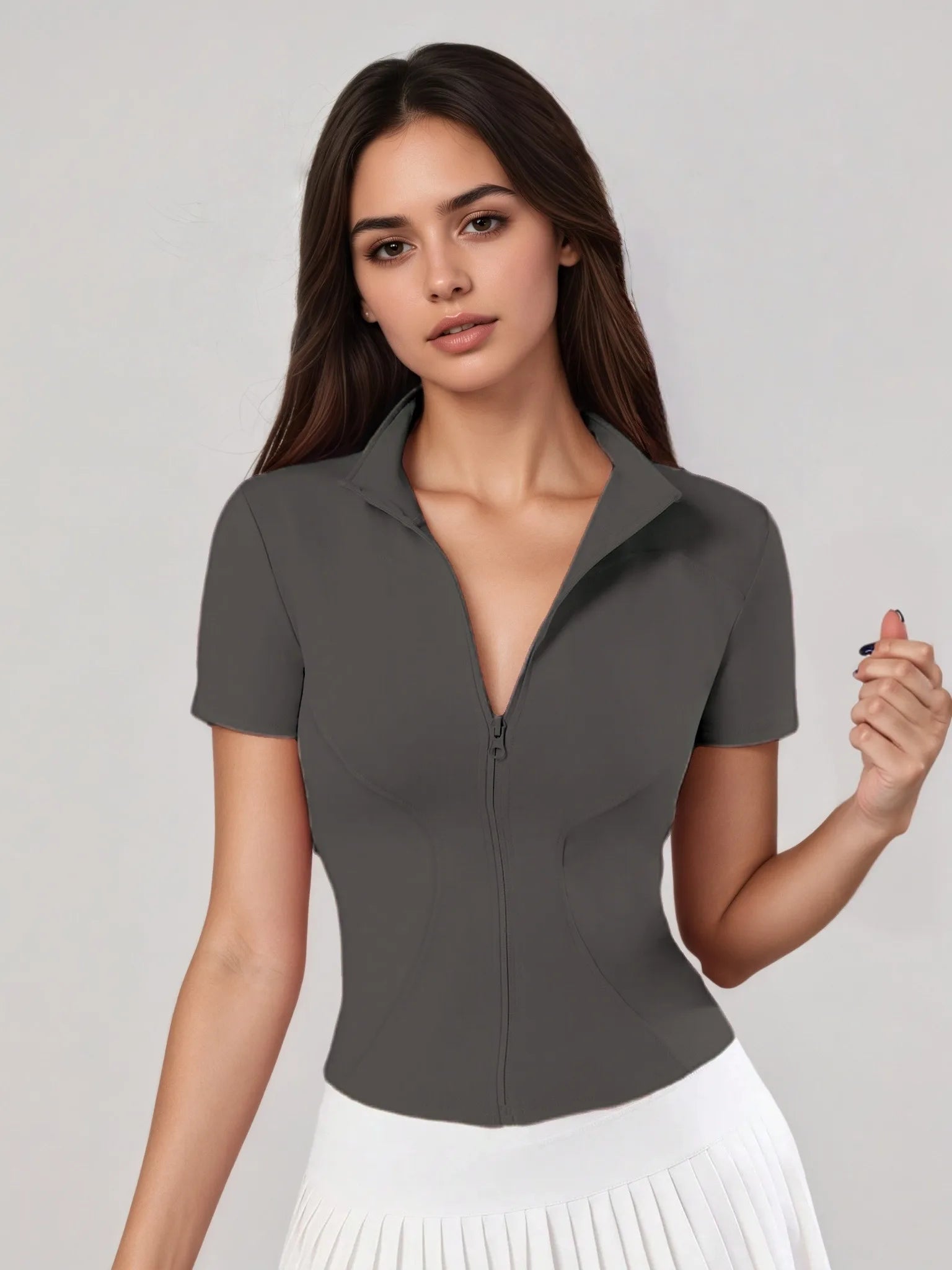 Women's Short-Sleeve O-Neck Tennis Jacket in Polyester Elastane