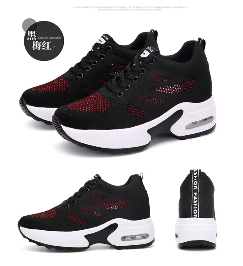Women's Platform Mesh Lace-Up Sneakers Medium Heel