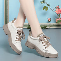 Women's Spring Lace-up Non-slip Leather Sneaker for Trekking and Leisure