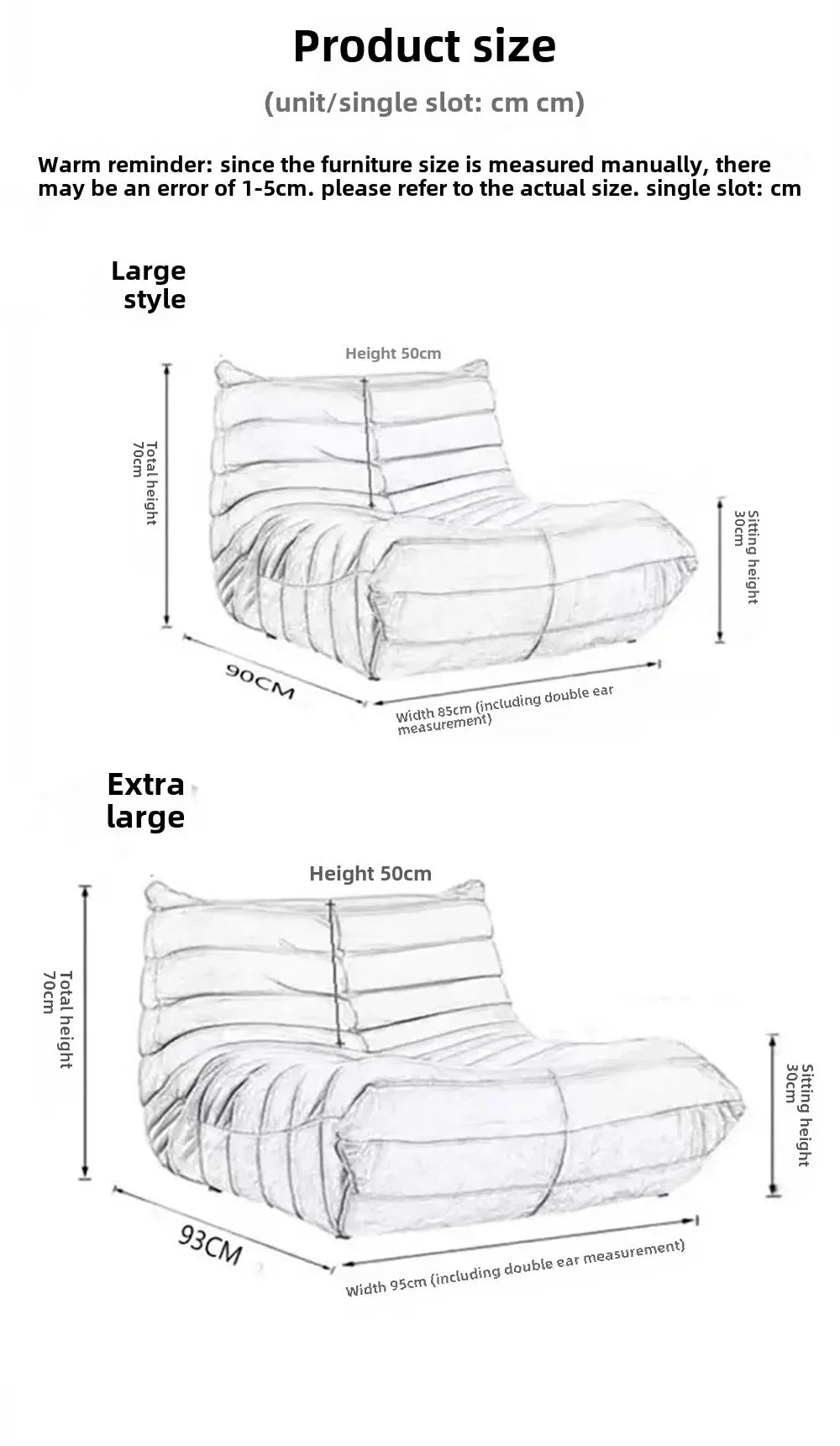 Togo caterpillar sofa balcony leisure bedroom living room reclining sleeping lazy sofa cream wind single recliner - Buy online at  Vibe In Cart.