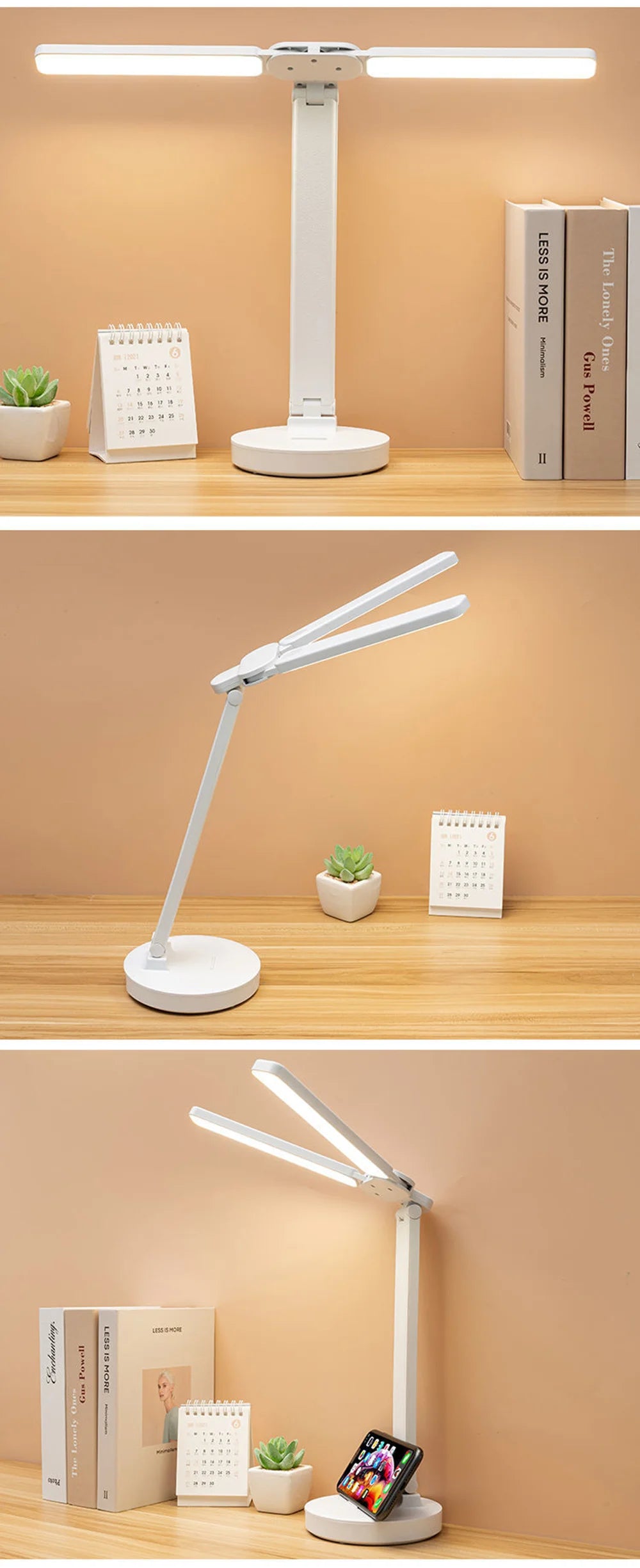 Dimmable Touch LED Desk Lamp with Calendar Temperature Clock