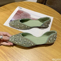 Summer New Green Retro Shallow Mouth Pointed Soft Bottom Women's Flat Shoes Solid Color Comfortable Hollow Ballet Women's Shoes - Buy online at  Vibe In Cart.