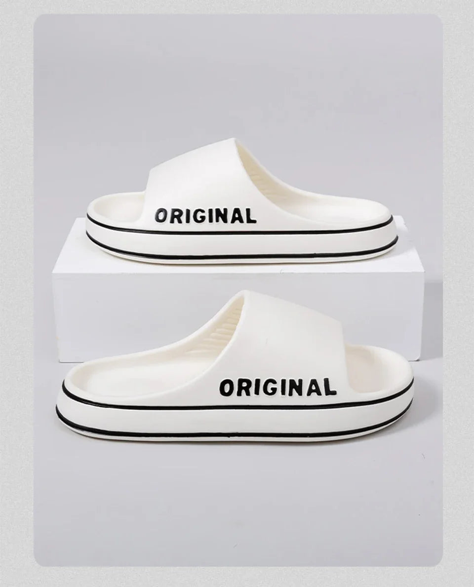 Couple Sandals Women Mens Letter Slippers Beach Slides Summer Anti Slip Thick Sole Indoor Bathroom Solid Color Shoes - Buy online at  Vibe In Cart.