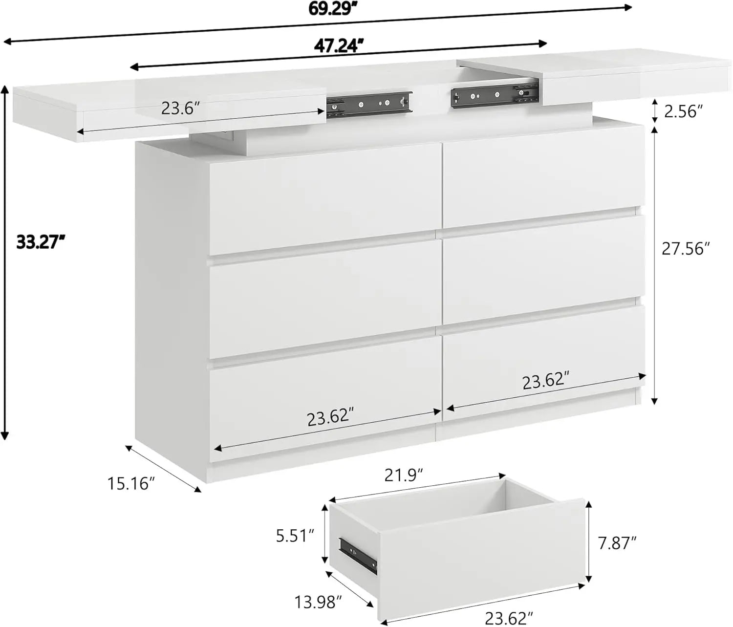 Modern 6-Drawer Dresser，White Storage Cabinet with LED Lights, Wide Chest of Drawers , Organizer for Bedroom,Living Room - Buy online at  Vibe In Cart.